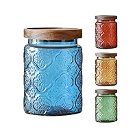 COLOUR Wooden Lid Glass Canister - 700ml