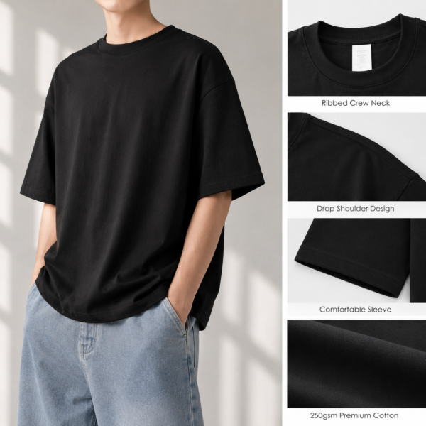 (250gsm) Cotton T-Shirt [Loose Fit] - Image 2