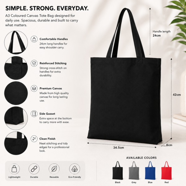 A3 Coloured Canvas Tote Bag - Image 5