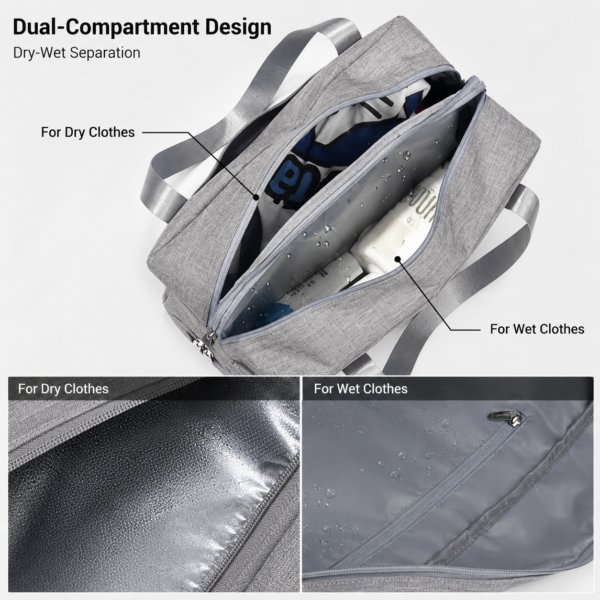 Spacious Travel Duffel Bag with Shoe Compartment (and Wet Compartment) - Image 5